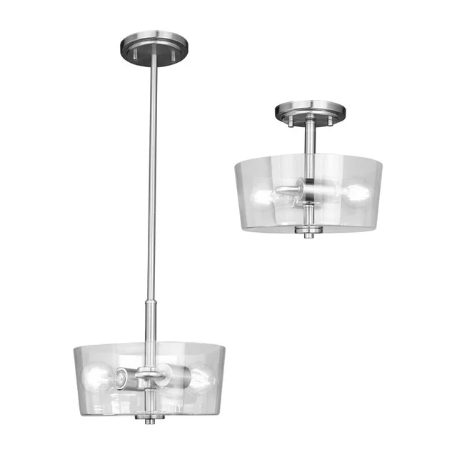 Ablo 2-Light Semi-Flush/Pendant, Clear Glass, 2x60W, 120V, Medium Base, Brushed Nickel/Black/Aged Brass - view 3