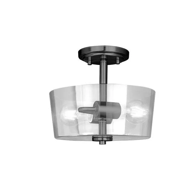Ablo 2-Light Semi-Flush/Pendant, Clear Glass, 2x60W, 120V, Medium Base, Brushed Nickel/Black/Aged Brass - view 4