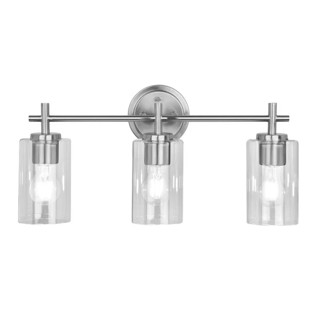 Ablo 3-Light Bath Vanity, Clear Glass, 3x60W, 120V, Medium Base, Brushed Nickel|Black|Aged Brass