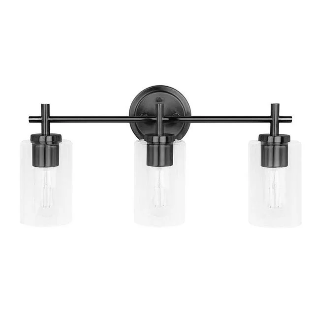 Ablo 3-Light Bath Vanity, Clear Glass, 3x60W, 120V, Medium Base, Brushed Nickel|Black|Aged Brass - view 3