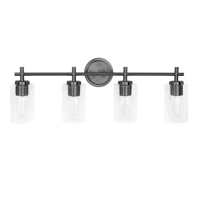 Ablo 4-Light Bath Vanity, 4-Light, Medium Base, 60W per Bulb, 120V, Clear Glass, Brushed Nickel|Black|Aged Brass