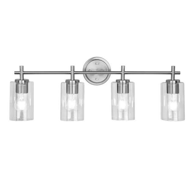 Ablo 4-Light Bath Vanity, 4-Light, Medium Base, 60W per Bulb, 120V, Clear Glass, Brushed Nickel|Blac...