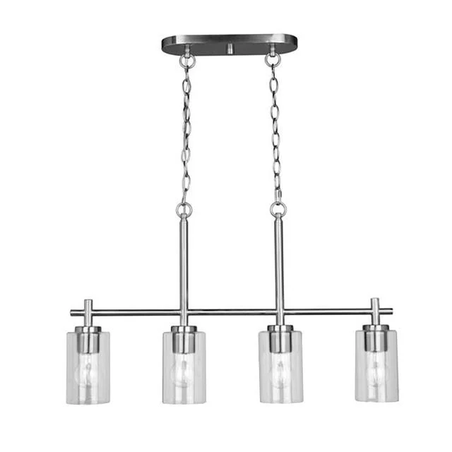 Ablo 4-Light Island Light, 4-Light, Clear Glass, Brushed Nickel/Black/Aged Brass, 120V