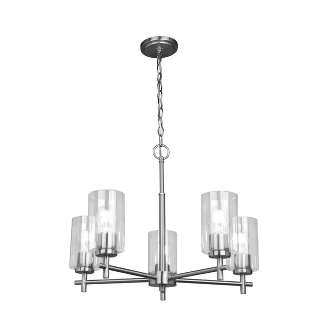 Ablo 5-Light Chandelier, Clear Glass, Brushed Nickel|Black|Aged Brass
