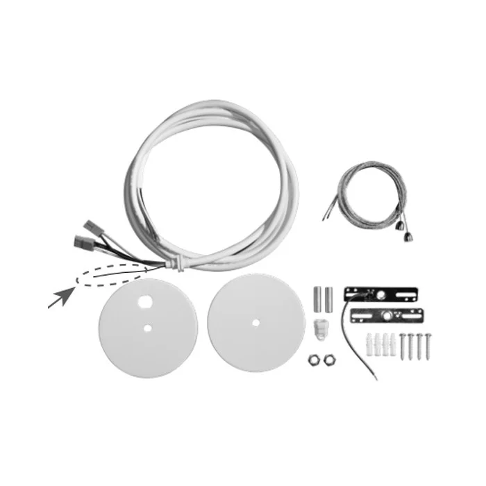 Aleo LED Lighting LPA Accessory Hardware Pack, 8’ Aircraft Cable x 2, 8’ Power Cord w/ 6 conductors (white), Feed Can...
