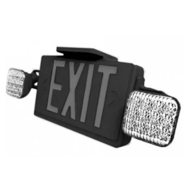 All LED Exit/Emergency Light Combo, Single/Double Face, Red Letters, Black Housing, 120/277V