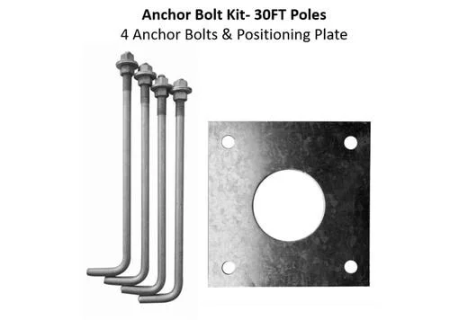 Anchor Bolt Kit, Square Steel Pole, 30FT, Includes 4 Anchor Bolts and Positioning Plate