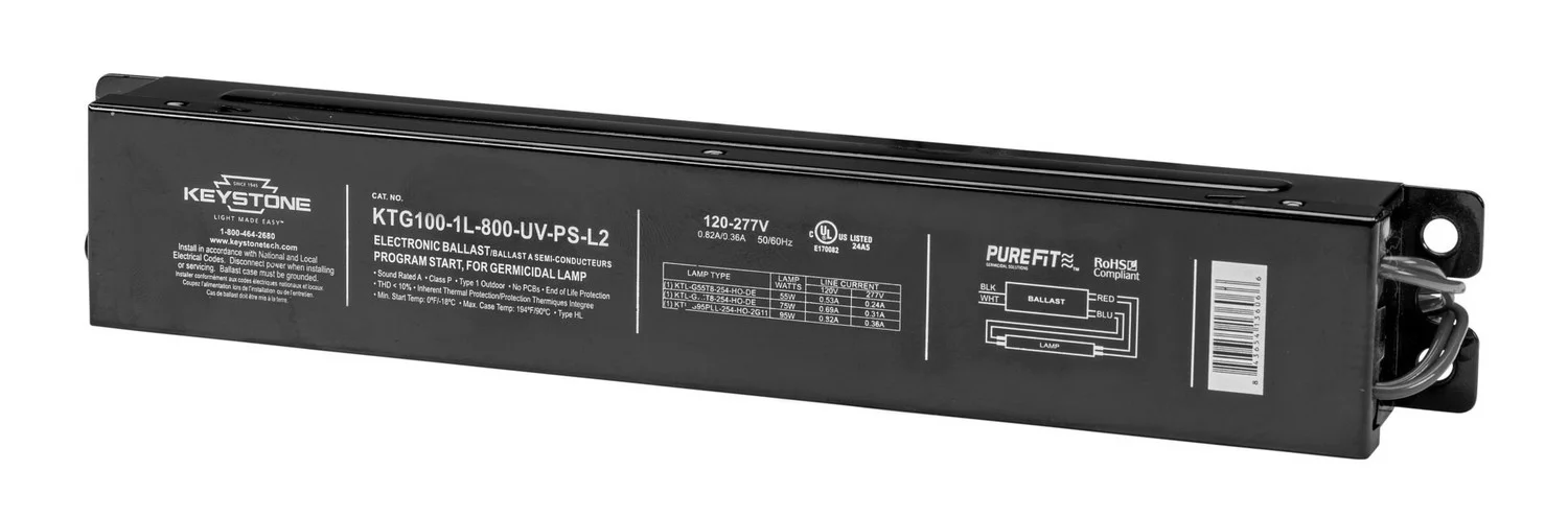 Ballast for UV-C Lamps. 120-277V input. Design to run 1 lamp not to exceed 100W Max Load. ~800mA Output. Linear Case Sty