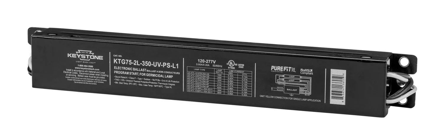 Ballast for UV-C Lamps. 120-277V input. Design to run 1 or 2 lamp not to exceed 75W Max Load. ~350mA Output. Linear Case