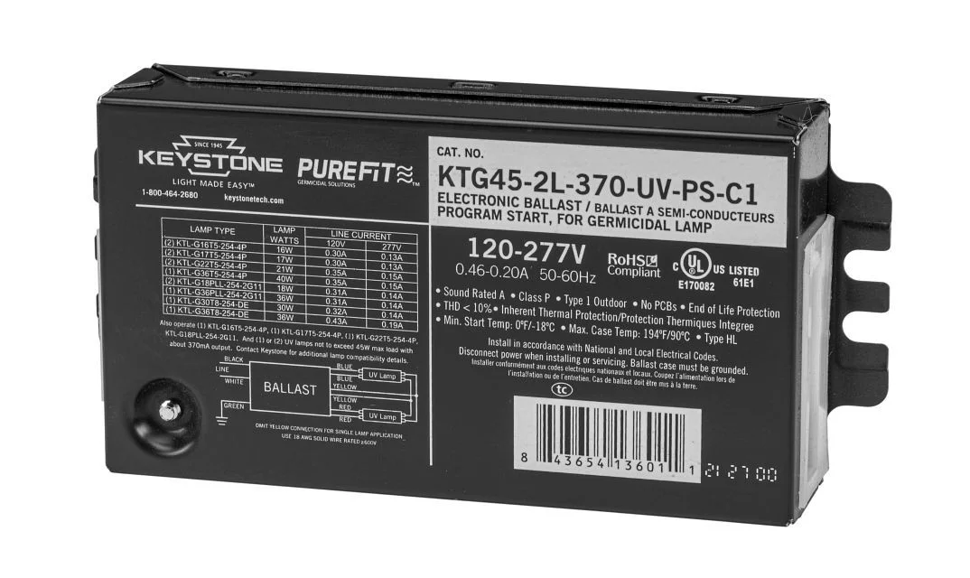 Ballast for UV-C Lamps. 120-277V input. Design to run 1 or 2 lamps not to exceed 45W Max Load. ~370mA Output. Compact Ca