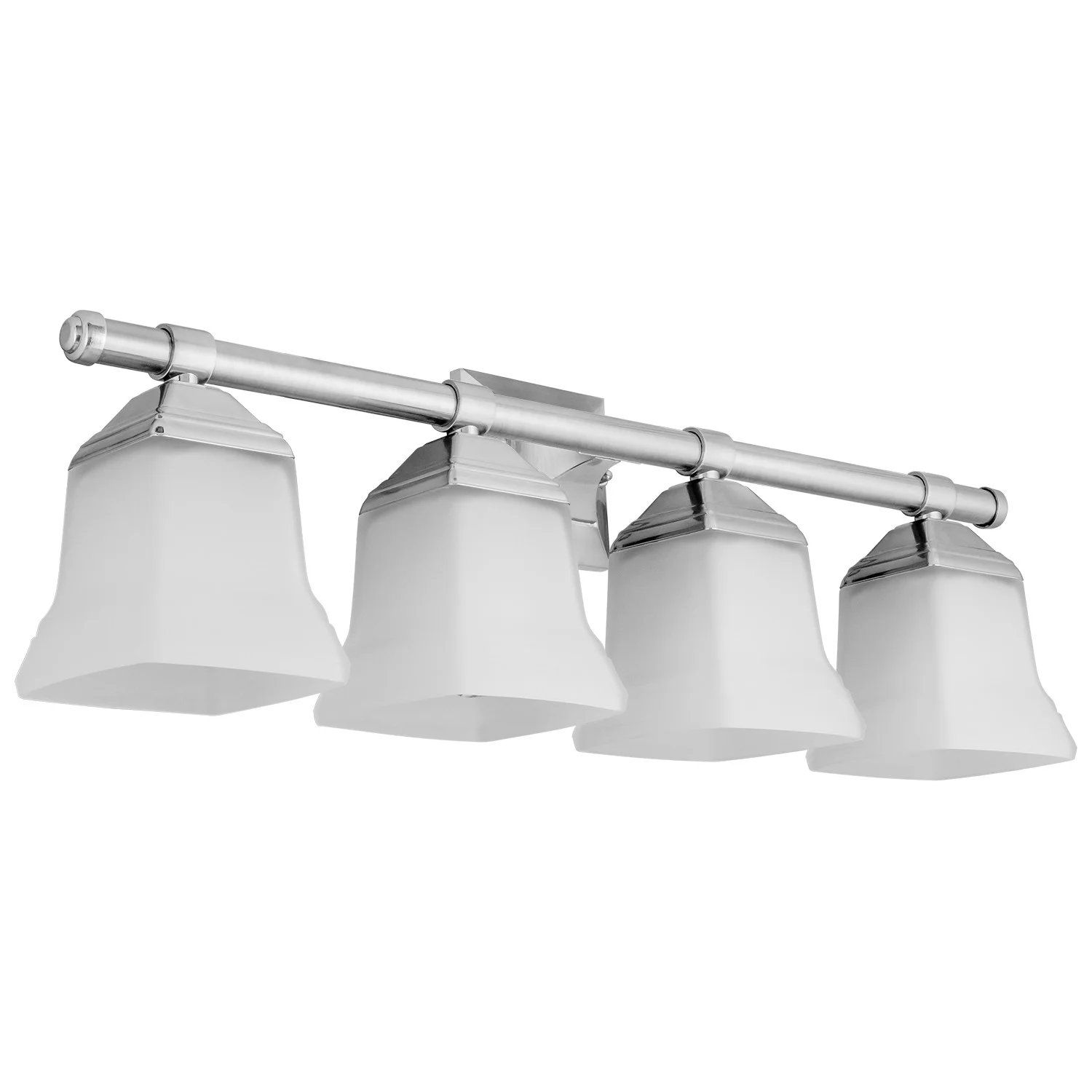 BATH VANITY FIX, Square Bell, 4 Light, E26 Base, Brushed Nickel, Frosted Glass