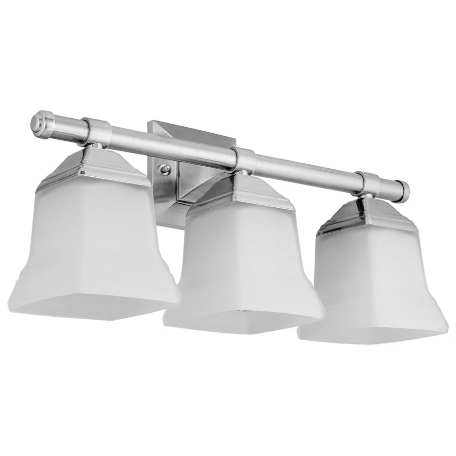 Bath Vanity Fixture, 3-Light, Brushed Nickel, Frosted Glass