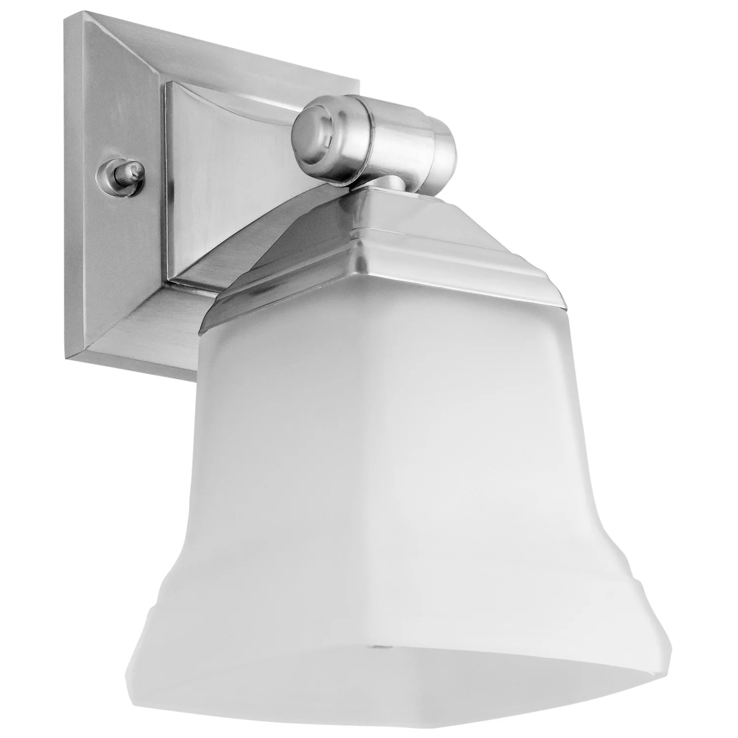Bath Vanity Fixture, Square Bell, 1 Light, E26 Base, Brushed Nickel, Frosted