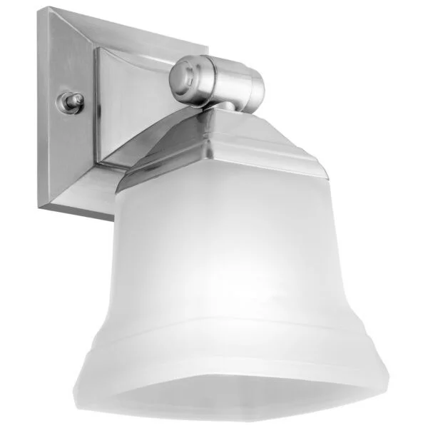 Bath Vanity Fixture, Square Bell, 1 Light, E26 Base, Brushed Nickel, Frosted - view 2