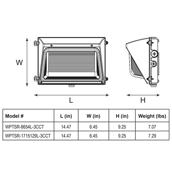 Best Lighting WPTSR-8654L-3CCT Traditional Wall Pack, 4 Output Selectable, 3CCT (3000K|4000K|5000K) - view 2