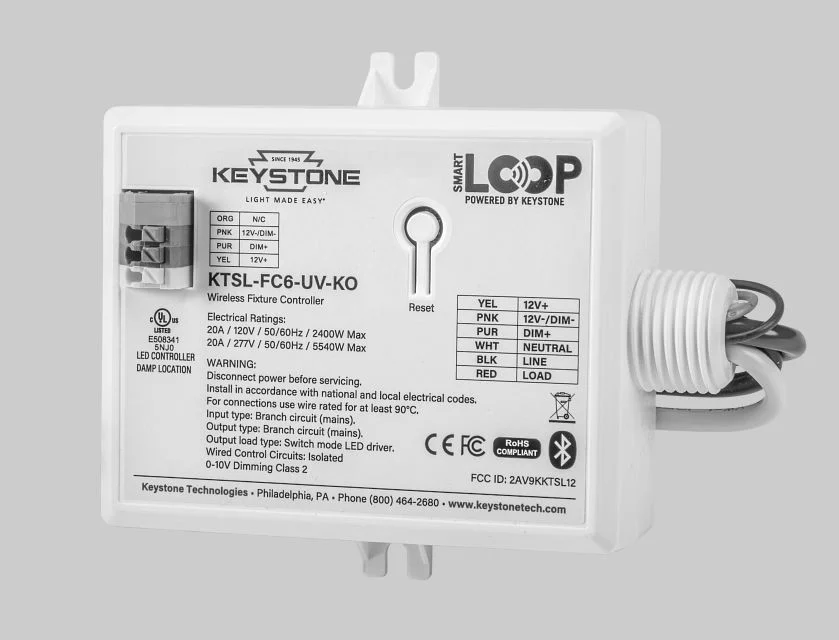 Bluetooth Mesh Wireless Fixture Controller for SmartLoop System. 120-277V. 20A Max Load with 0-10V Dimming