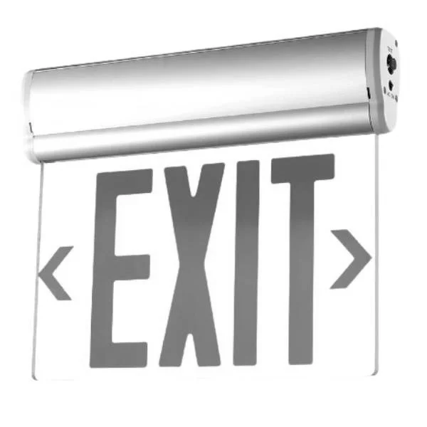 Builder Series Edgelit LED Exit Sign, Single Face, Aluminum Housing, Green Letters, Emergency Backup, White Housing