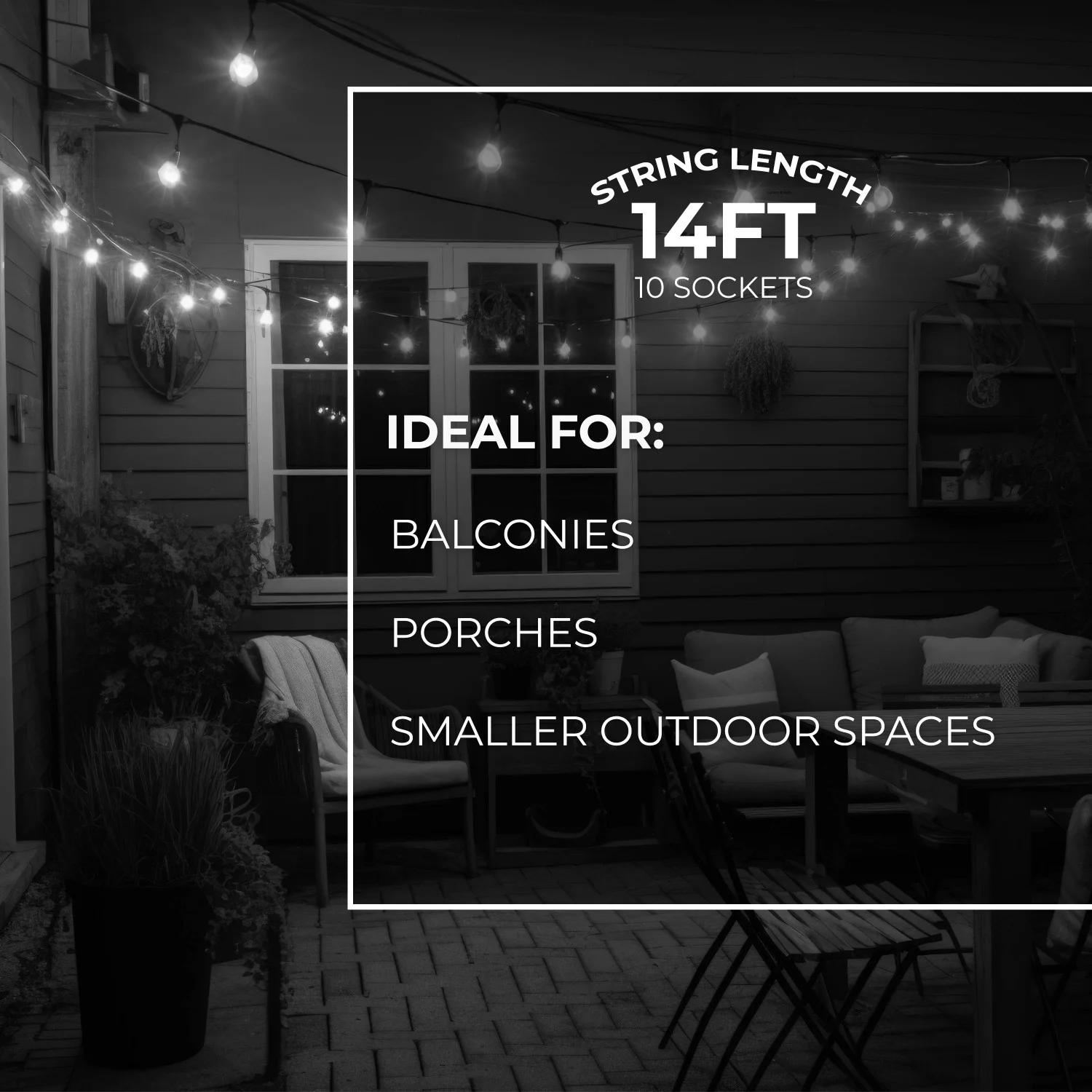 Bulbrite 14-Foot String Light Kit With Clear Shatter Resistant Vintage Style S14 LED Lamps Included - view 6
