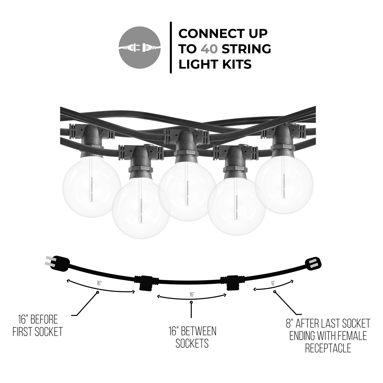 Bulbrite 14-Foot String Light Kit With Clear Shatter Resistant Globe G16 LED Lamps Included - view 3