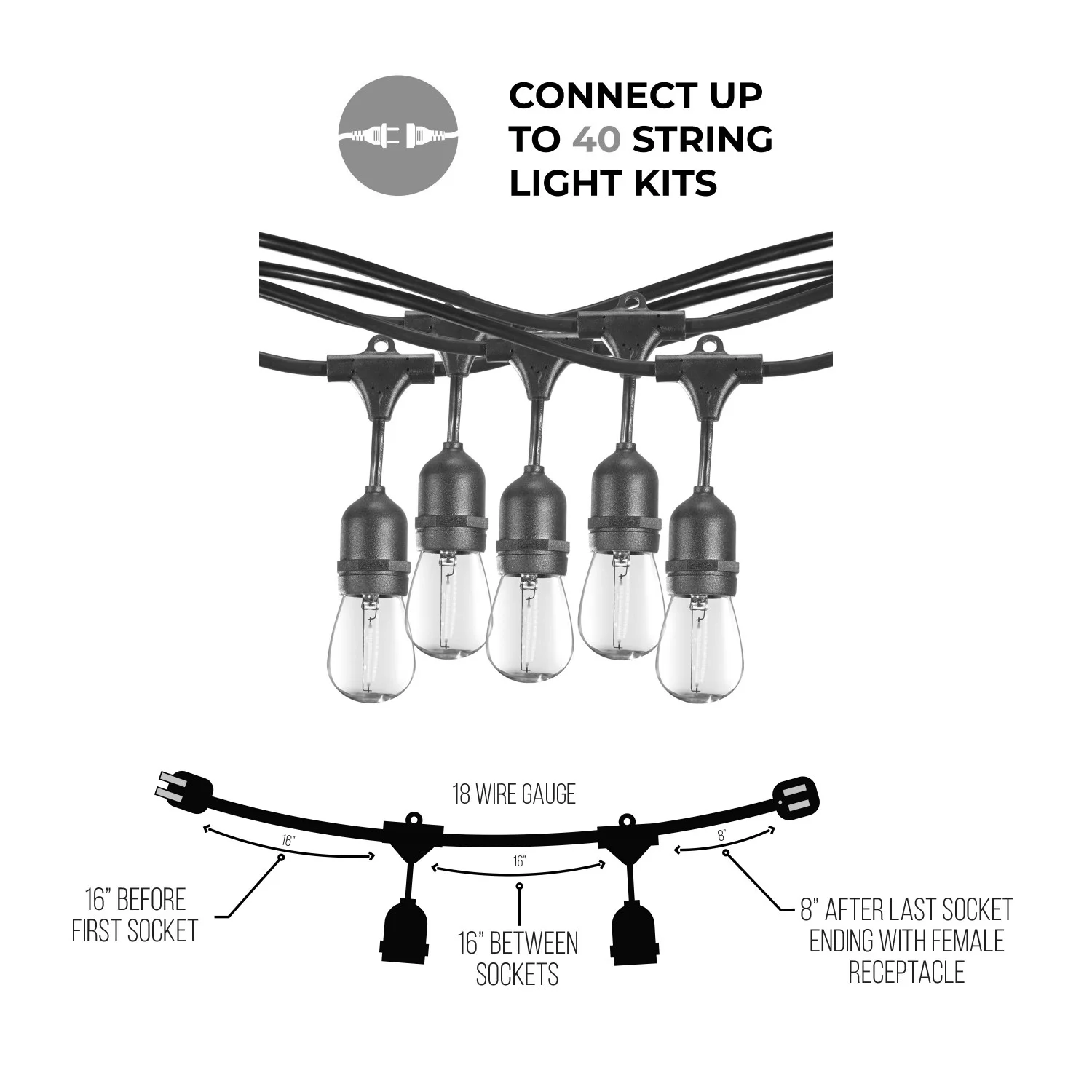 Bulbrite 14-Foot String Light Kit With Clear Shatter Resistant Vintage Style S14 LED Lamps Included - view 5