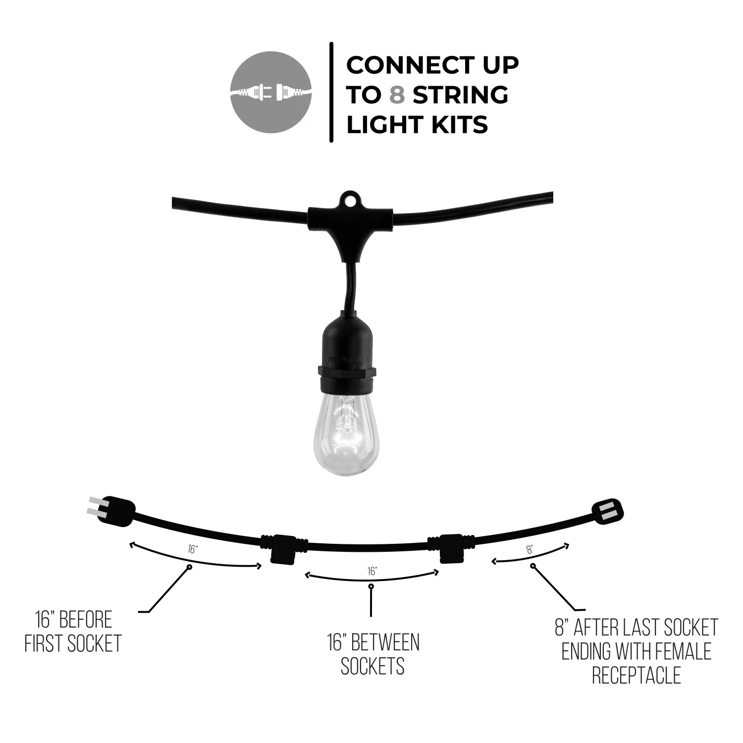 Bulbrite 14 Ft, 10-Socket Decorative Kit With Clear Incandescent String10/E26/Black-S14kt Indoor And...