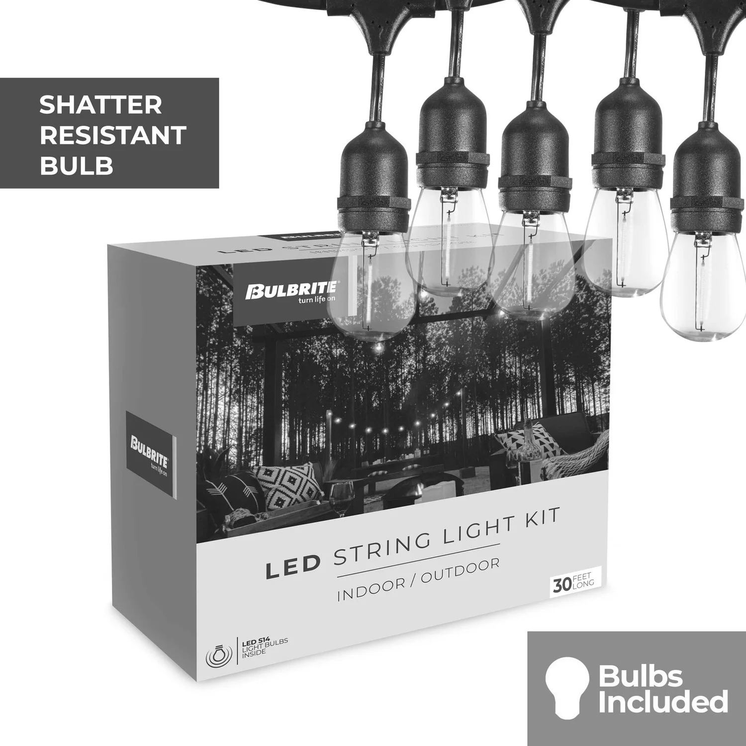 Bulbrite 14-Foot String Light Kit With Clear Shatter Resistant Vintage Style S14 LED Lamps Included - view 2