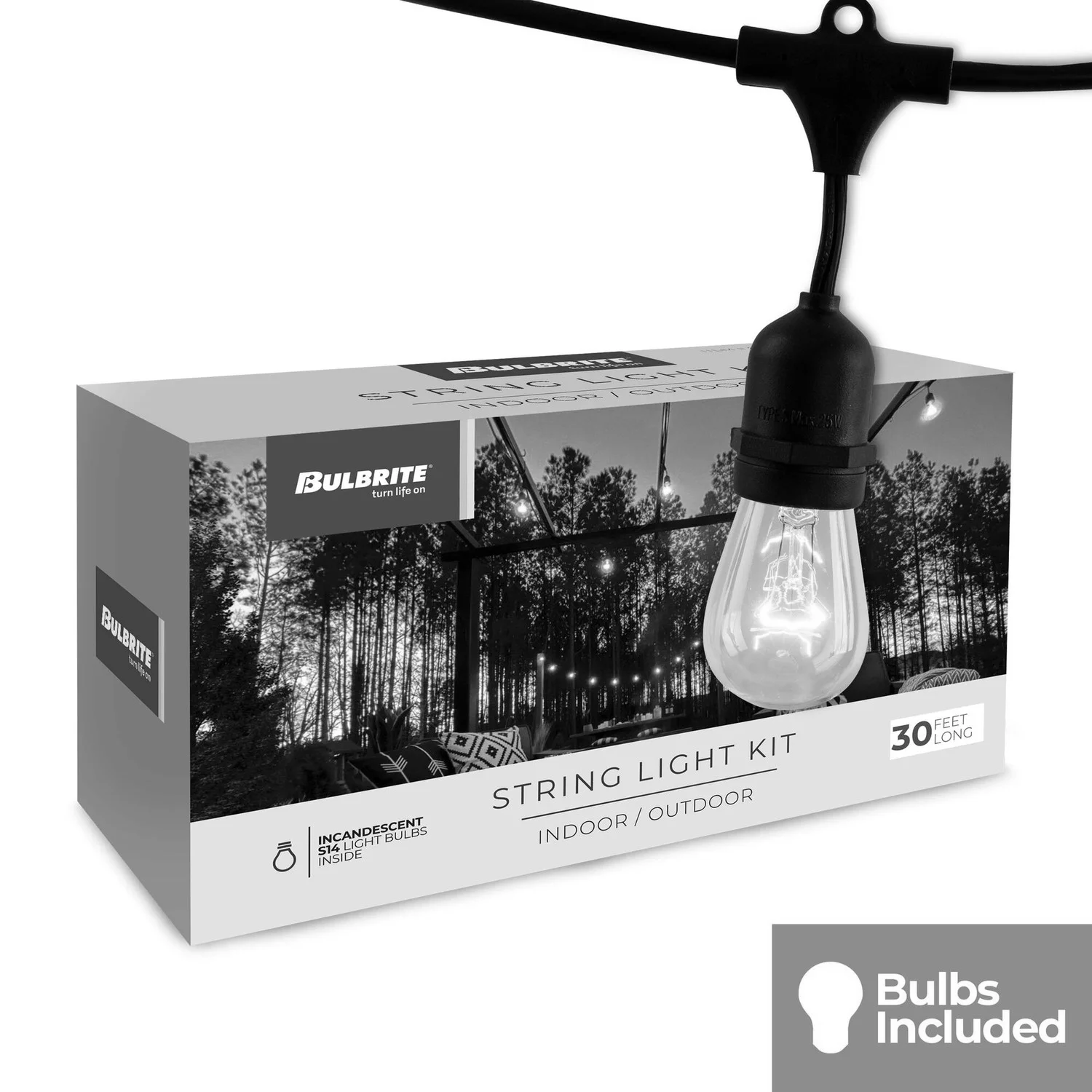 Bulbrite 30-Foot String Light Kit With Clear Vintage Style S14 Incandescent Lamps Included - view 2
