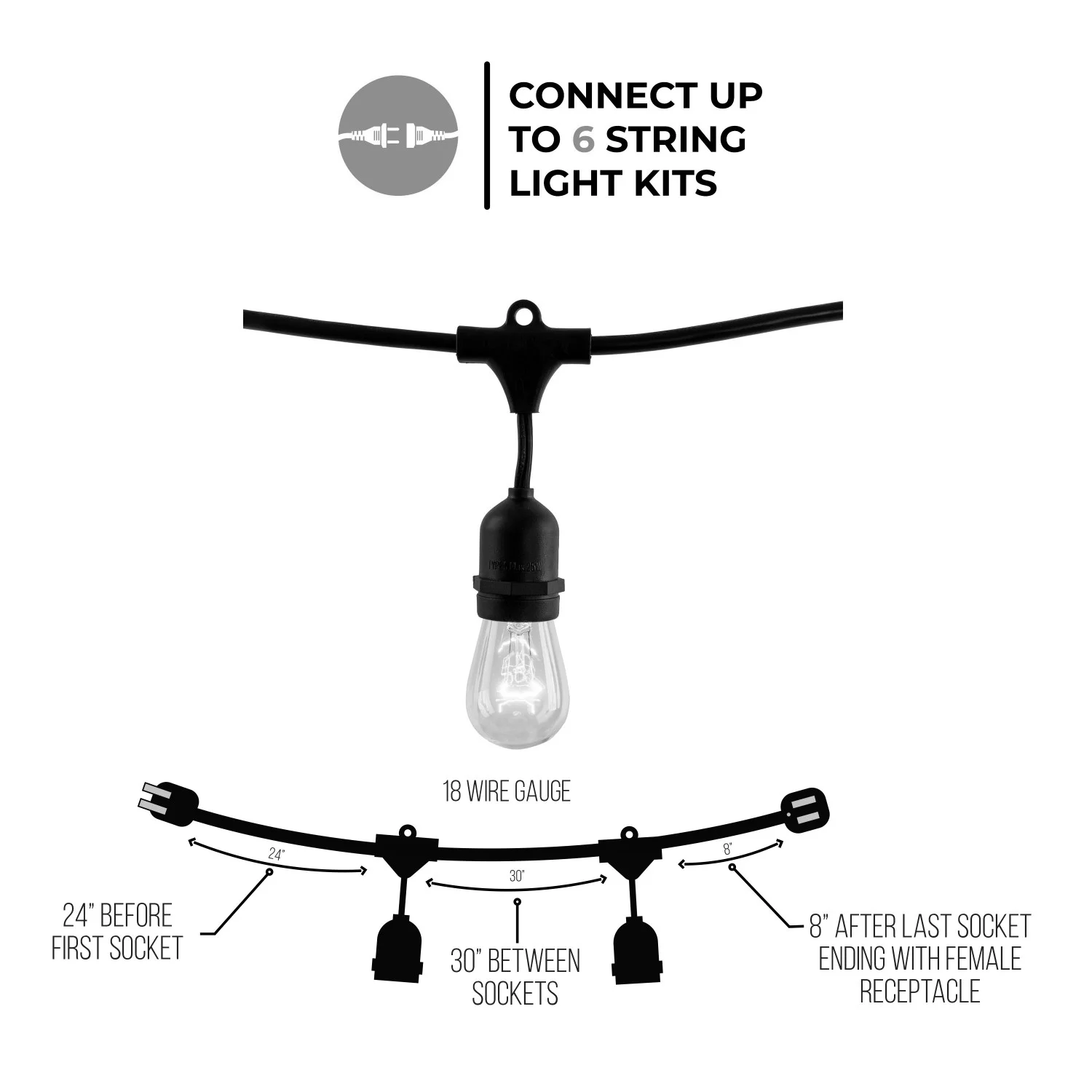 Bulbrite 30-Foot String Light Kit With Clear Vintage Style S14 Incandescent Lamps Included - view 3