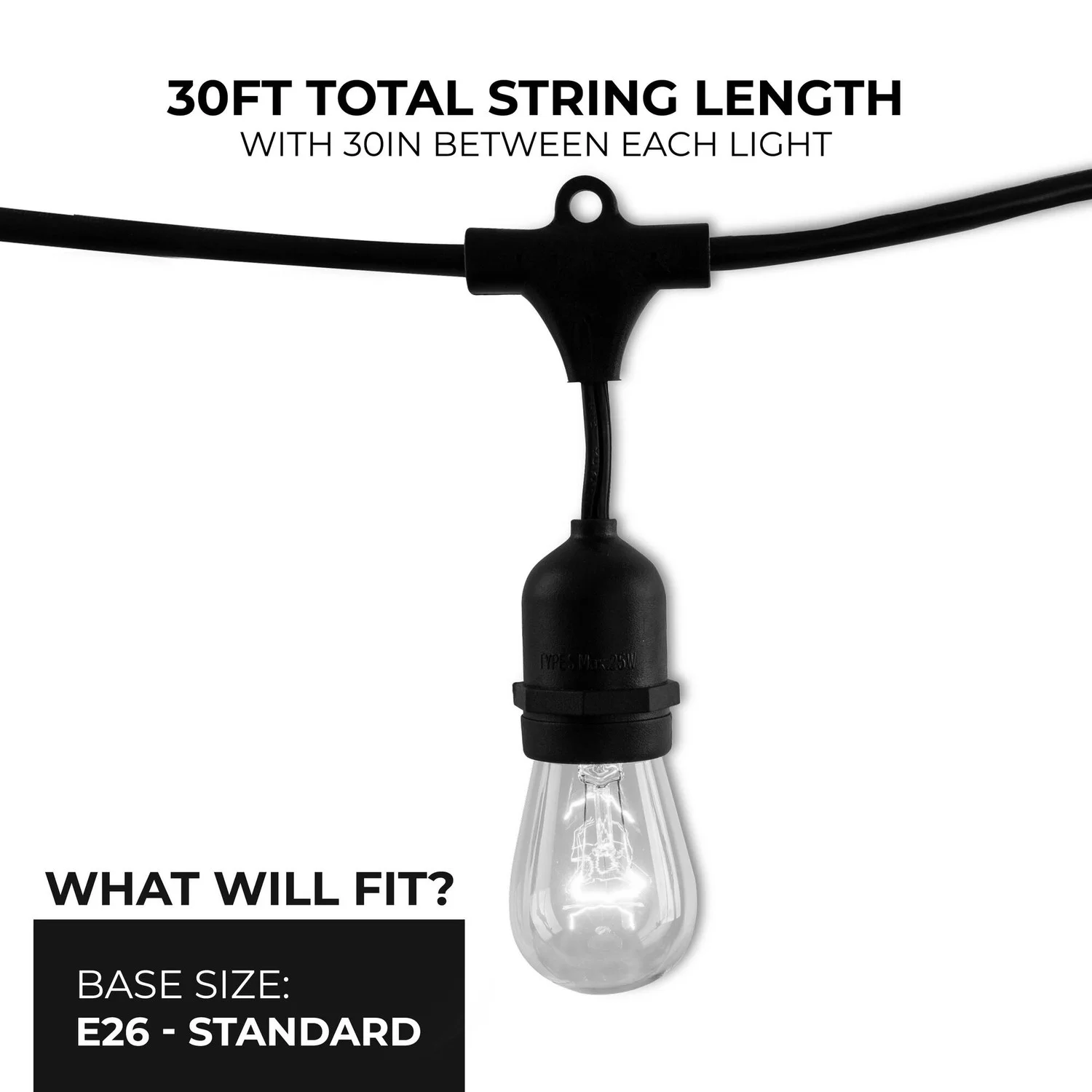 Bulbrite 14 Ft, 10-Socket Decorative Kit With Clear Incandescent String10/E26/Black-S14kt Indoor And...