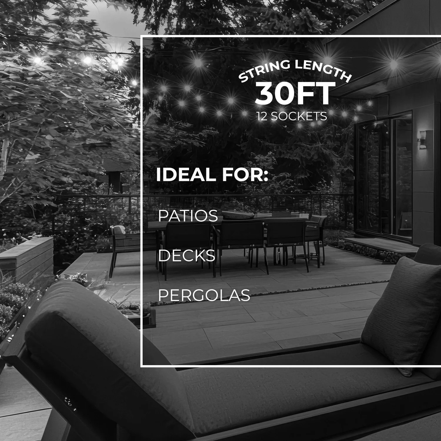 Bulbrite 30-Foot String Light Kit With Clear Shatter Resistant Vintage Style S14 LED Lamps Included - view 4