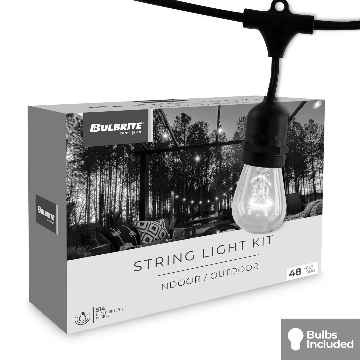 Bulbrite 48-Foot String Light Kit With Clear Vintage Style S14 Incandescent Lamps Included - view 2