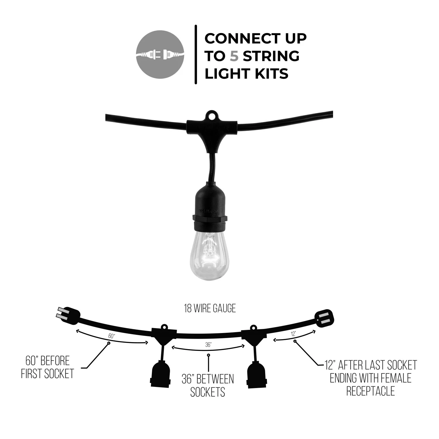 Bulbrite 48-Foot String Light Kit With Clear Vintage Style S14 Incandescent Lamps Included - view 3