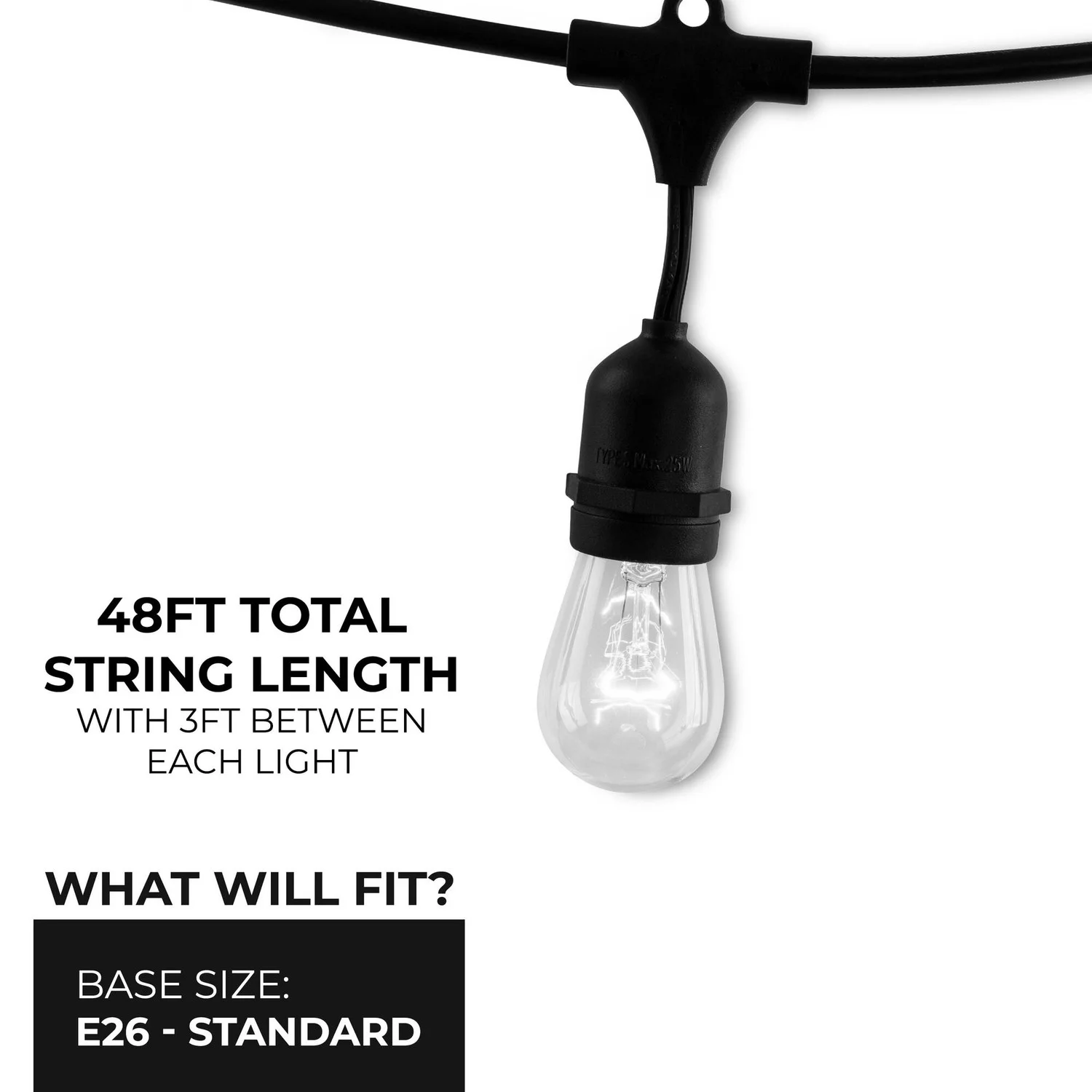 Bulbrite 48-Foot String Light Kit With Clear Vintage Style S14 Incandescent Lamps Included - view 4