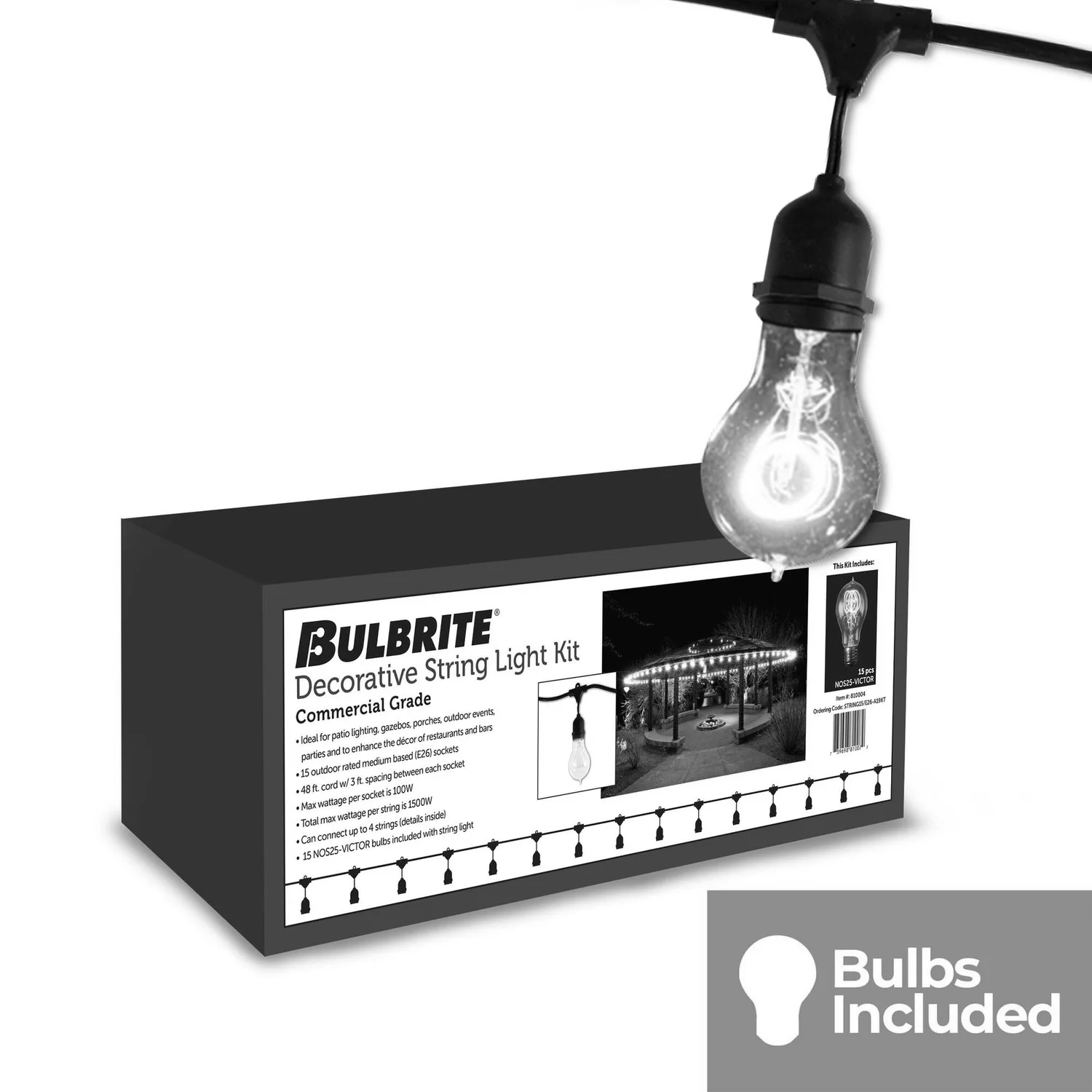 Bulbrite 48-Foot String Light Kit With Nostalgic Loop Filament A19 Incandescent Lamps Included - view 2