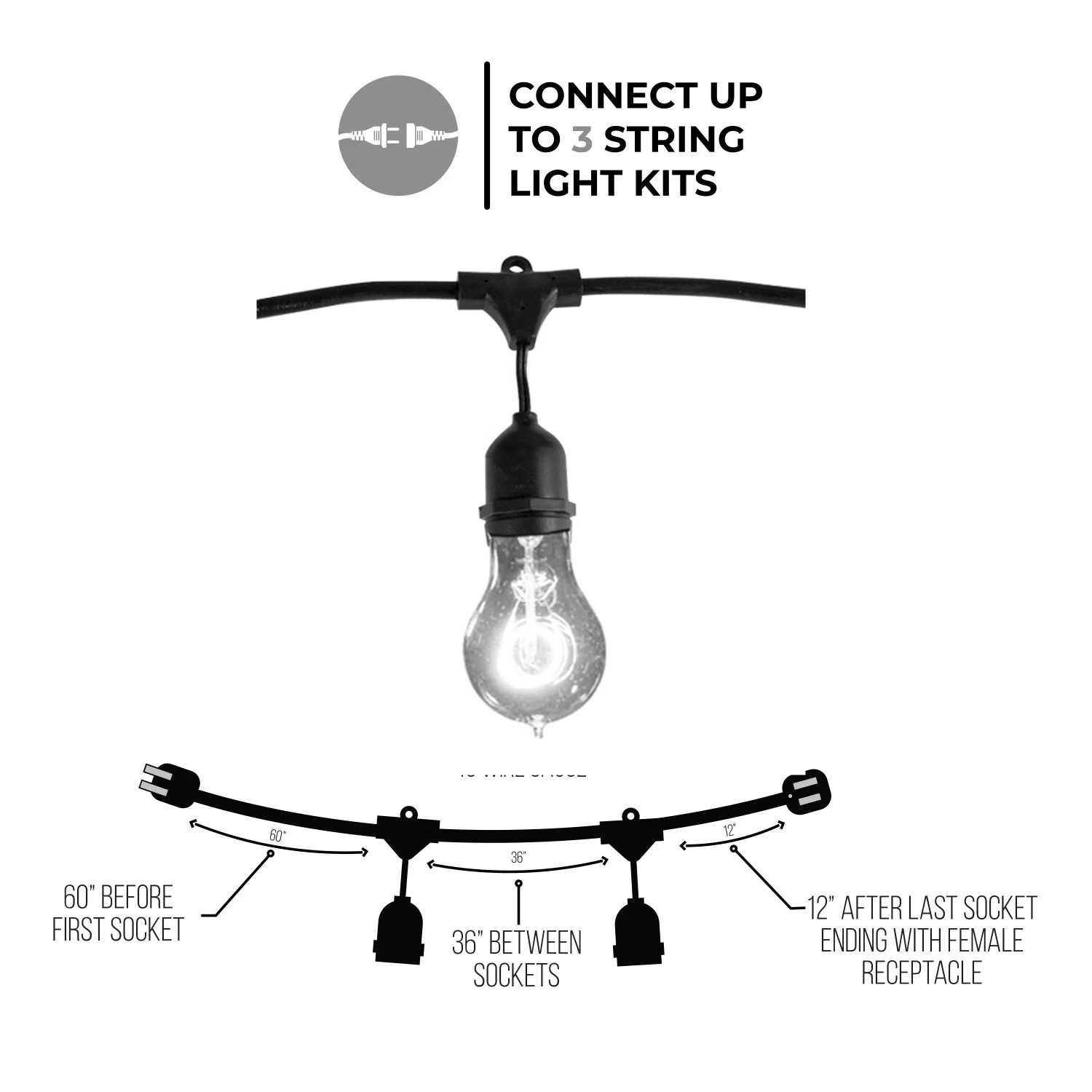 Bulbrite 48-Foot String Light Kit With Nostalgic Loop Filament A19 Incandescent Lamps Included - view 3