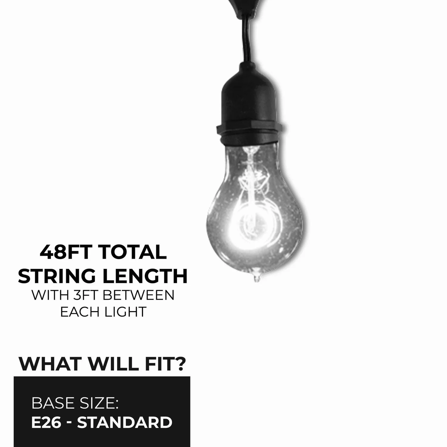 Bulbrite 48-Foot String Light Kit With Nostalgic Loop Filament A19 Incandescent Lamps Included - view 4