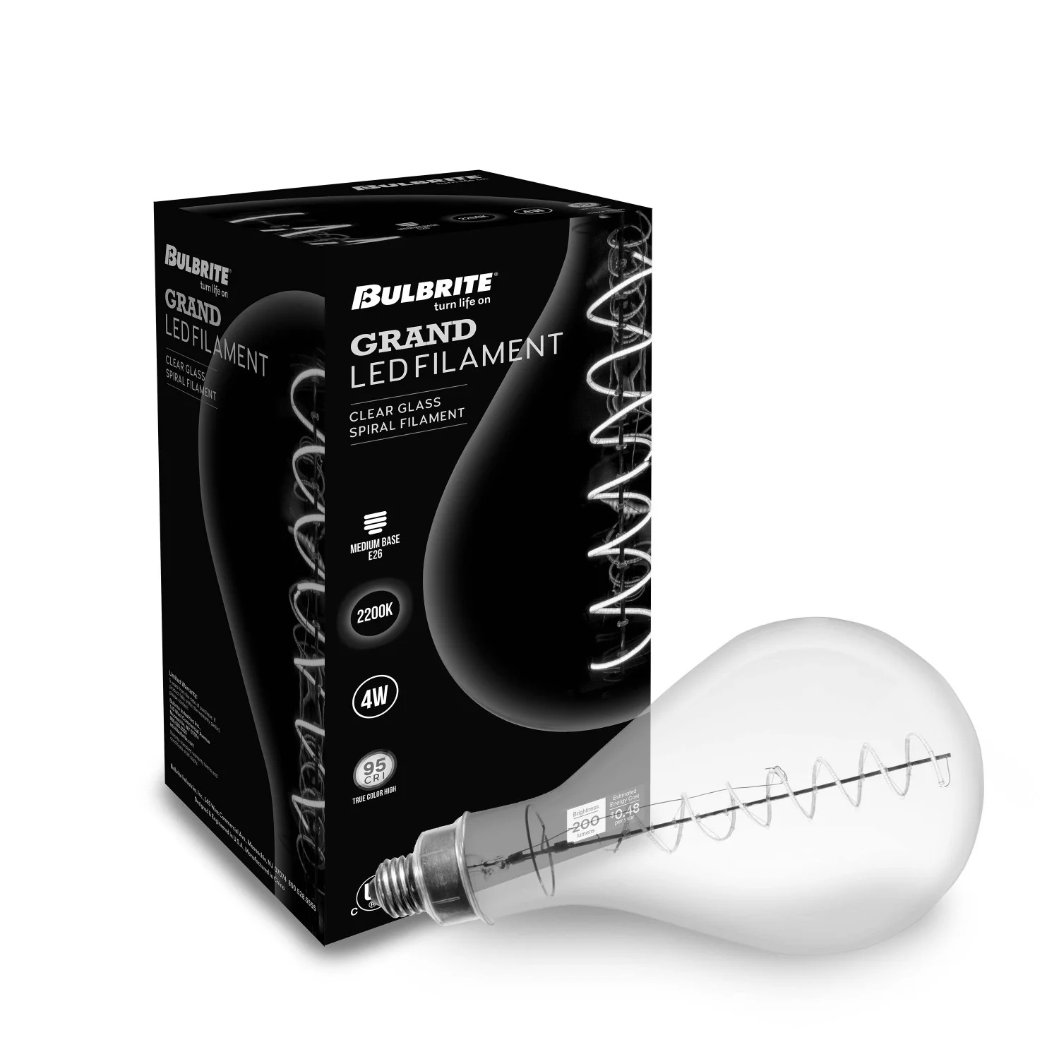 Bulbrite Grand LED Filaments Ps52 Pear Shaped Oversized Light Bulb, 60 W Equivalent, Clear - view 2