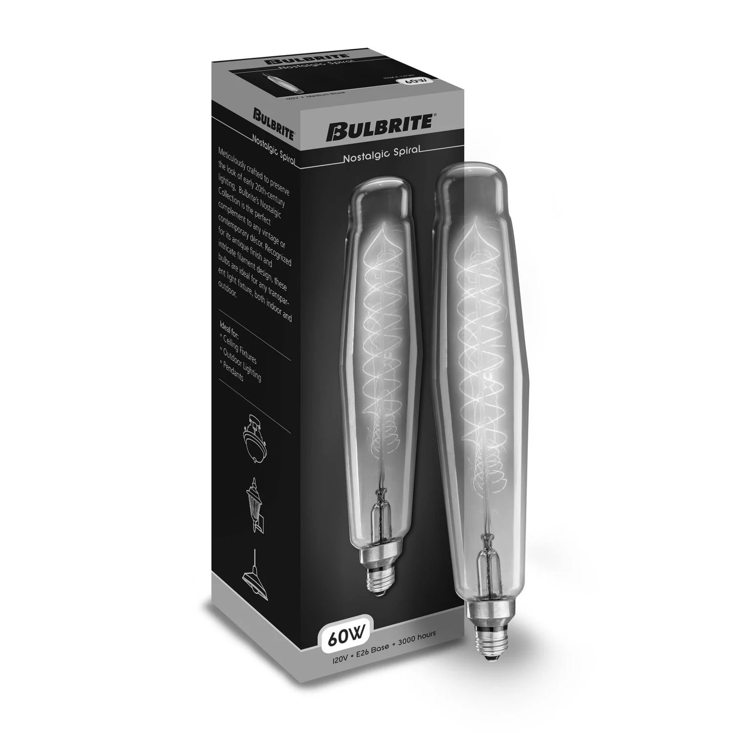 Bulbrite Incandescent 60 W Et25 Nostalgic Spiral Light Bulb With An Antique Finish And Medium Screw ...