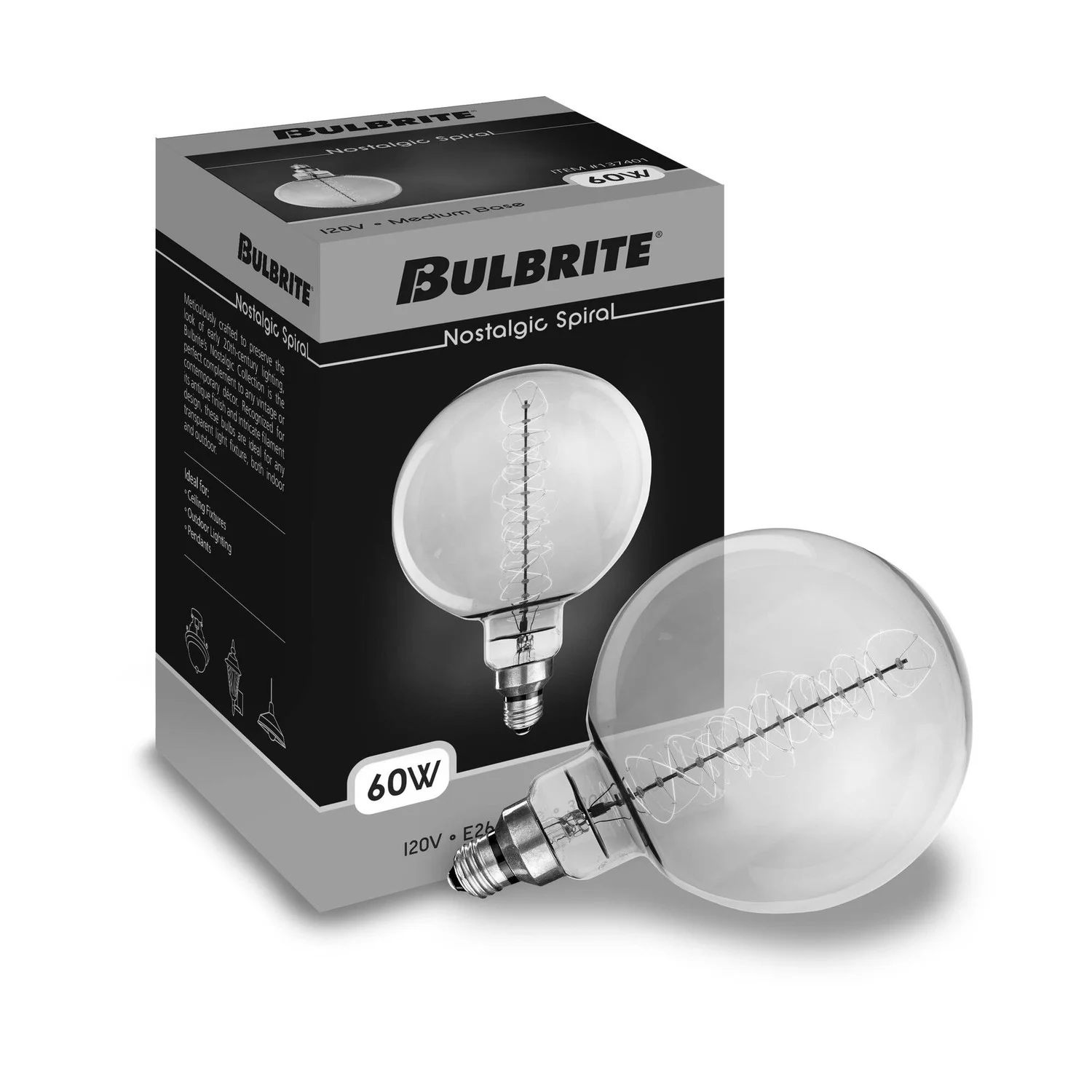 Bulbrite Incandescent 60 W G63 Nostalgic Spiral Light Bulb With An Antique Finish And Medium Screw (...