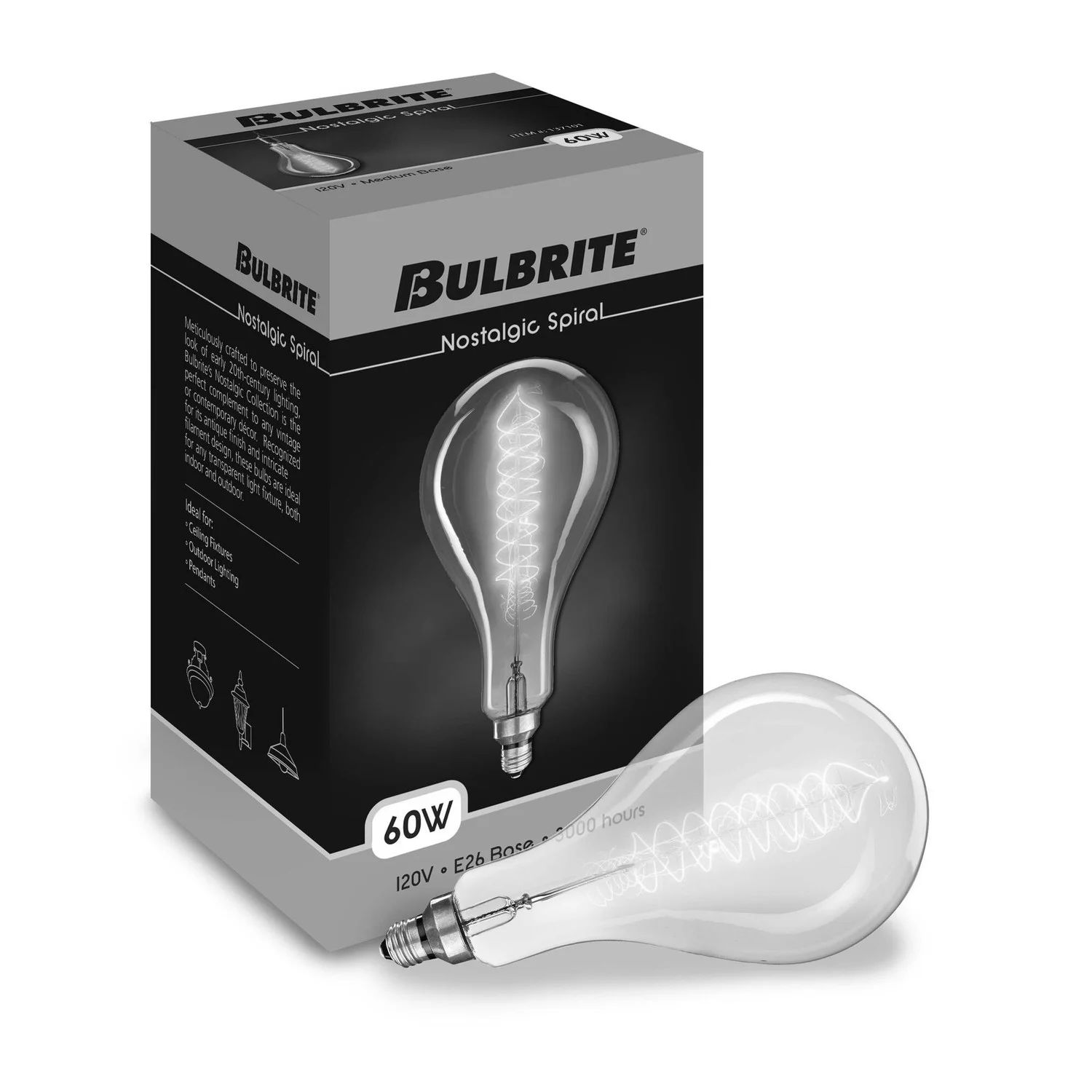 Bulbrite Incandescent 60 W Ps56 Nostalgic Spiral Light Bulb With An Antique Finish And Medium Screw ...