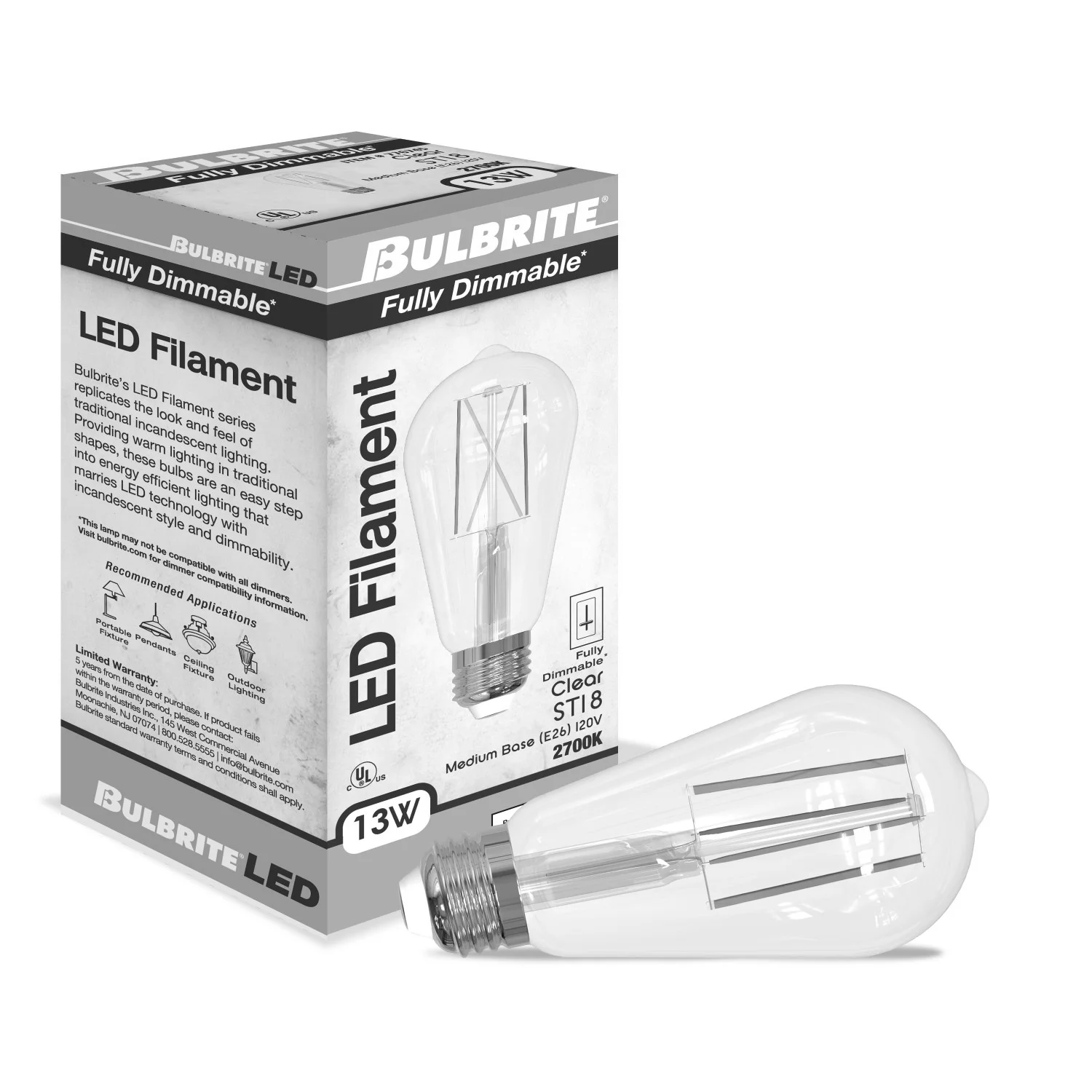 Bulbrite LED 13 W ST18 Light Bulb With A Clear Finish And Medium Screw (E26) Base, 5000K (Soft Daylight Light) - view 2