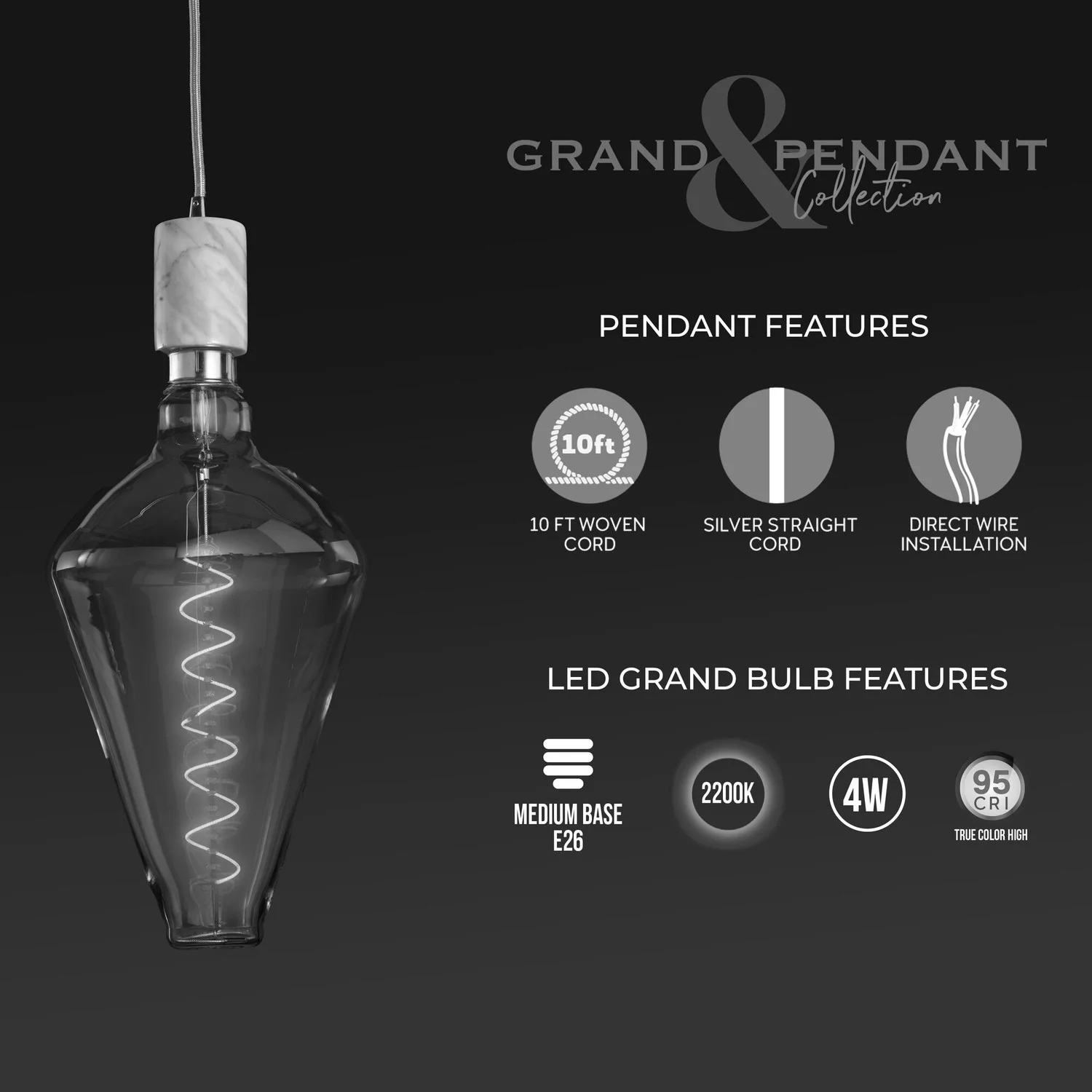 Bulbrite LED 4 W Pendant Fixture With A Clear Finish, 2200K (Amber Light) - view 7