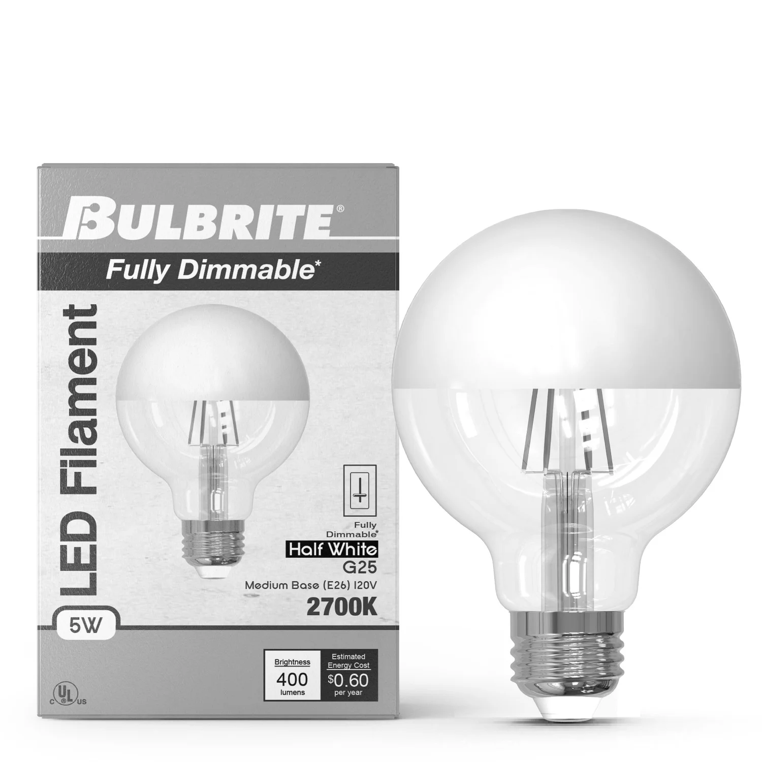 Bulbrite LED 5 W G25 Light Bulb With Medium Screw (E26) Base, 2700K (Warm White Light) - view 8