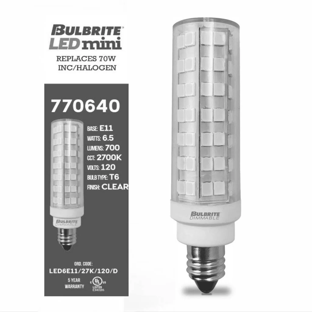 Bulbrite LED 6.5 W T6 Light Bulb With A Clear Finish And Mini-Candelabra Screw (E11) Base - view 2