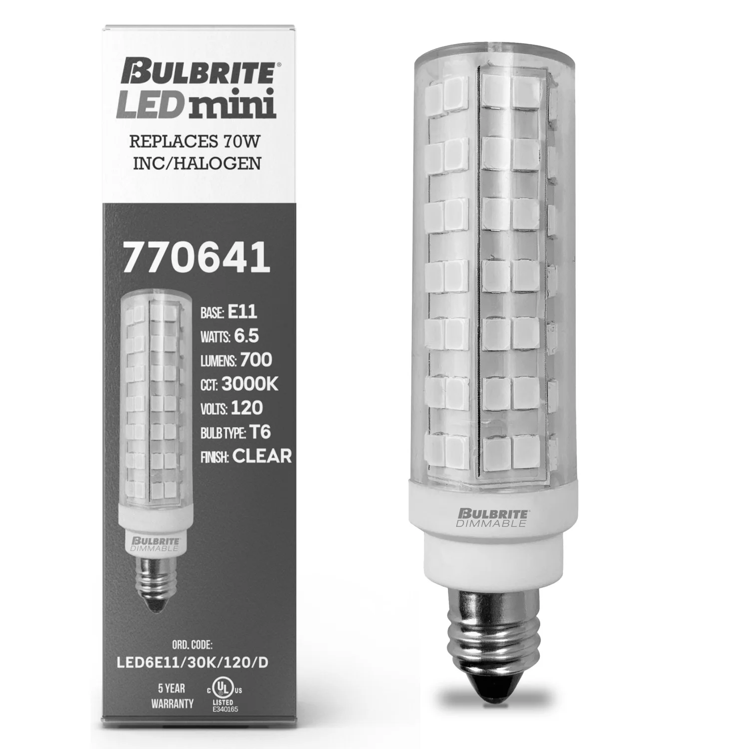 Bulbrite LED 6.5 W T6 Light Bulb With A Clear Finish And Mini-Candelabra Screw (E11) Base - view 4