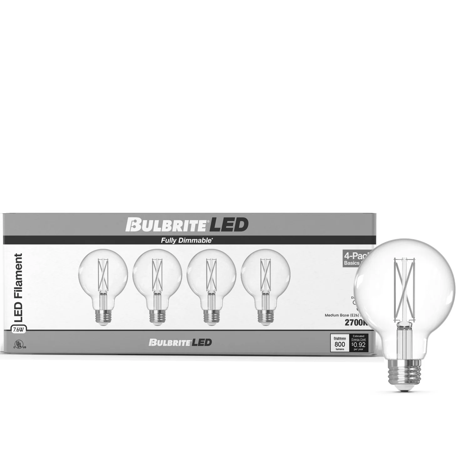 Bulbrite LED 7.6 W G25 Light Bulb With A Clear Finish And Medium Screw (E26) Base, Pack Of 4 - view 2