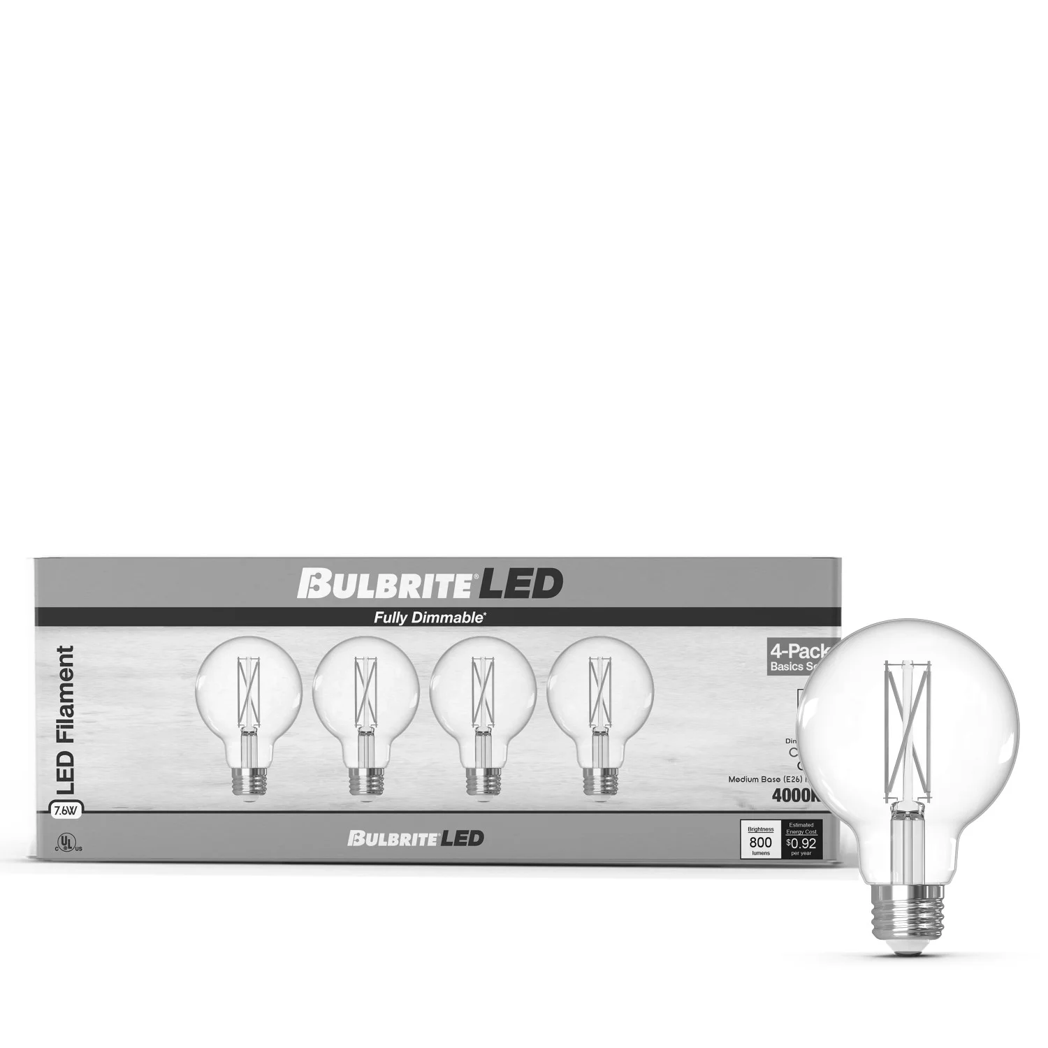Bulbrite LED 7.6 W G25 Light Bulb With A Clear Finish And Medium Screw (E26) Base, Pack Of 4 - view 5