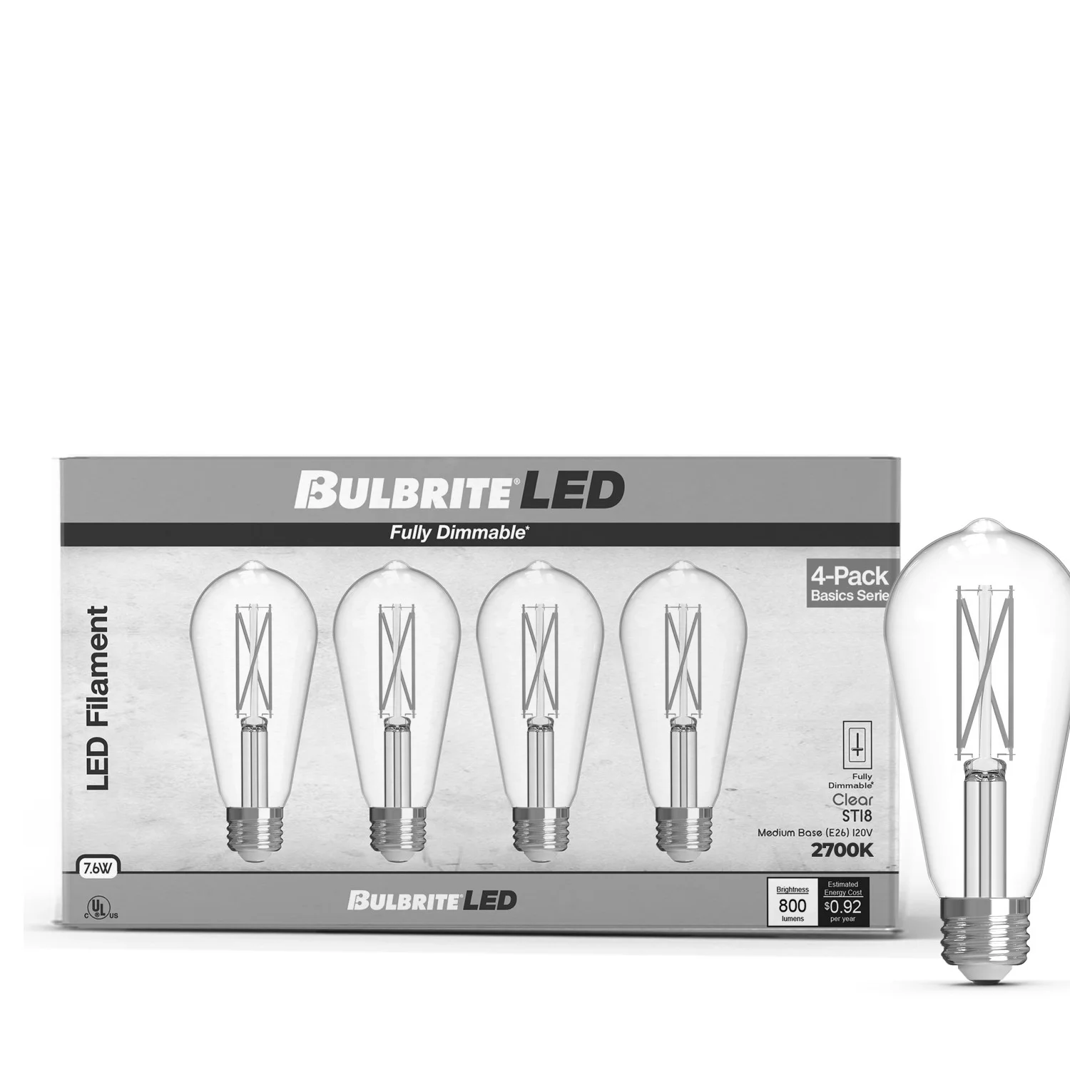 Bulbrite LED 7.6 W ST18 Light Bulb With A Clear Finish And Medium Screw (E26) Base, Pack Of 4 - view 2
