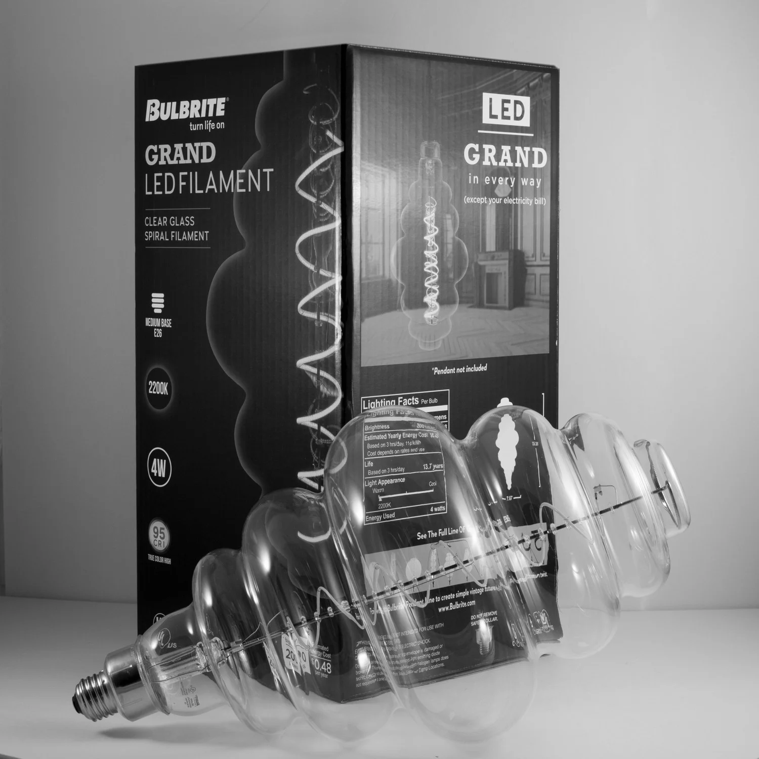 Bulbrite LED Grand Spiral Filament Beehive Shaped Light Bulb, 60 W Equivalent, Medium Base (E26),2200K, Clear