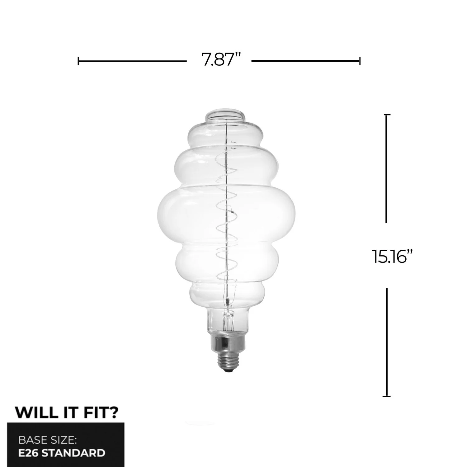 Bulbrite LED Grand Spiral Filament Beehive Shaped Light Bulb, 60 W Equivalent, Medium Base (E26),2200K, Clear - view 2